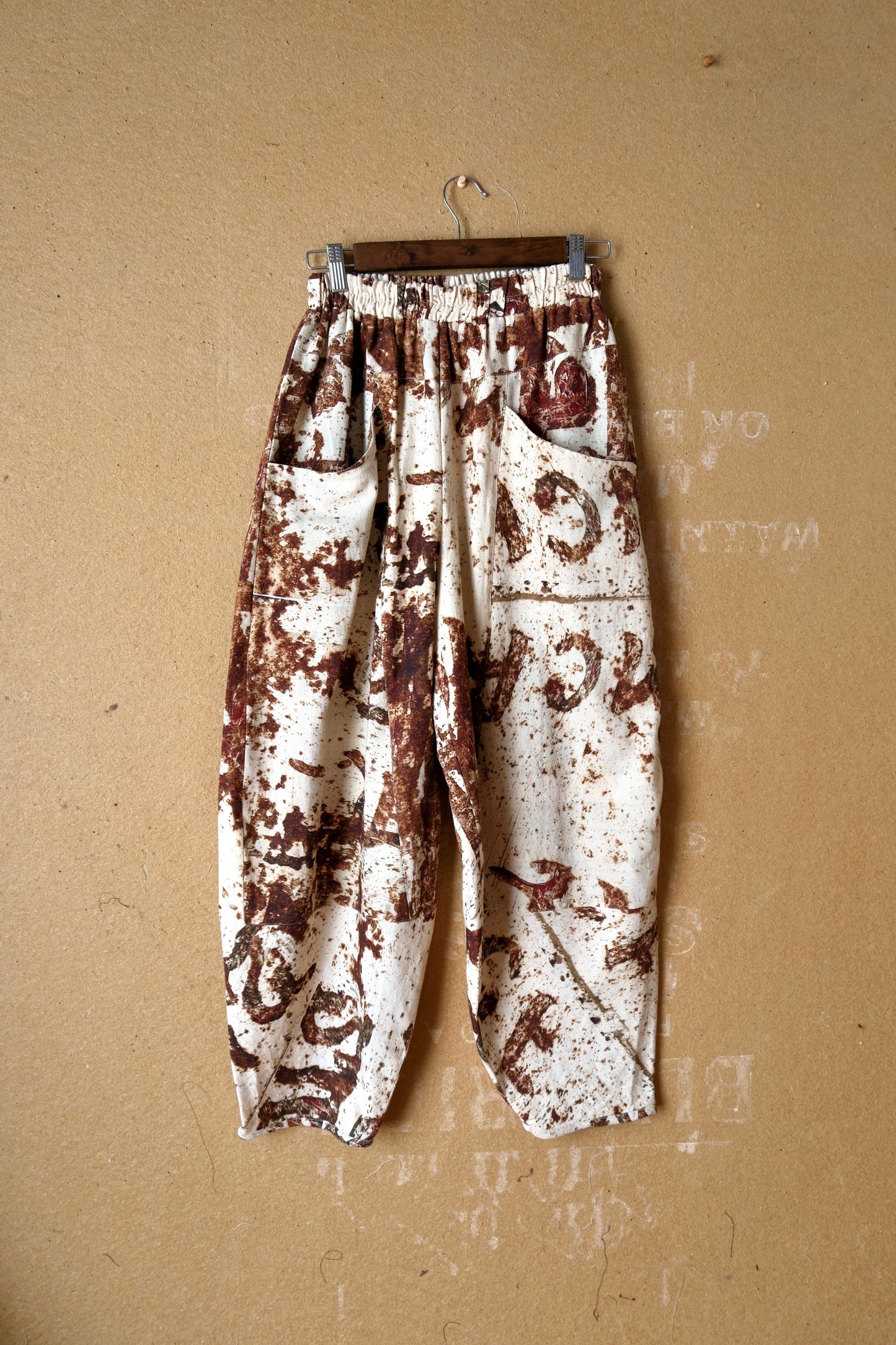 Rusty Hindi Sign - Parachute Pants -RTS- OXIDATION OF THE WORLD Collection - 100% Organic Rain fed Kala Cotton - Hand loomed