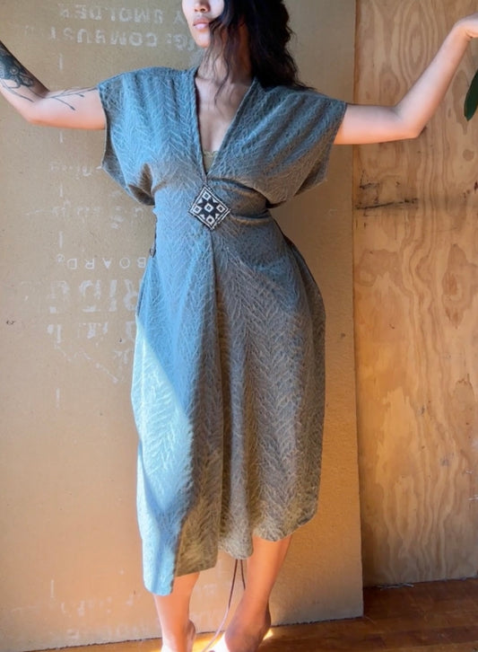 3 New ! Agave Subtle Zebra Print Henka Dress - Fits S/M/L - Medium Weight-Made from deadstock - Cupra Fabric- Hmong HIlltribe woven patch optional