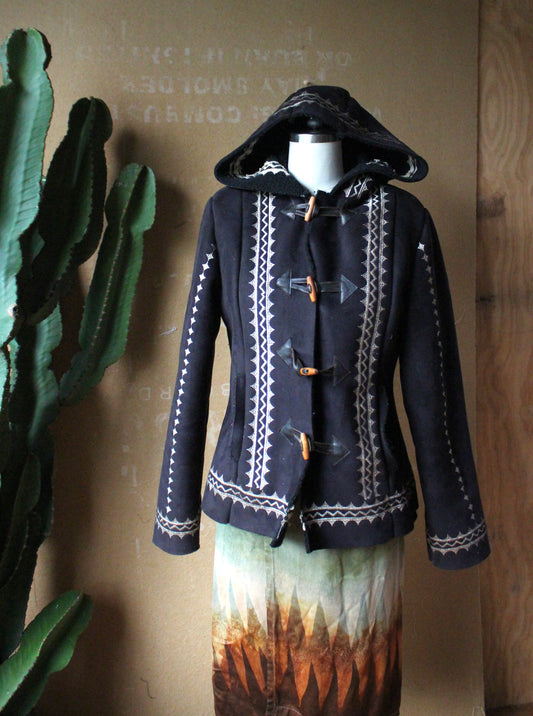 Small/Medium - Faux Suede Silver Embroidered Jacket - Black - Secondhand