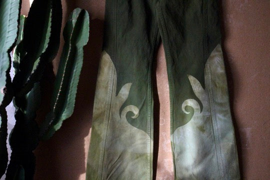 Size 4 - Emerald Shapes Of my Soul Pants - (says size 8 But def more smaller like size 4/6) UNique y2k seam details - heavy duty pants