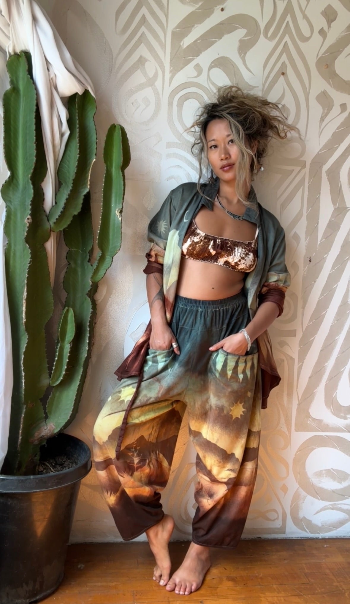S/M - Canyon Desert Day - Wrap Top - Lotus waste vegan "Silk"