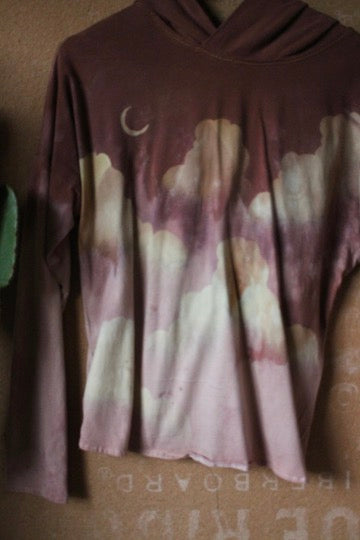 Small - Muave CLoudy Skies - Grest for traveling- Slouchy Long sleeve Hoodie  - Oversized Hoodie - 100% oRganic cotton