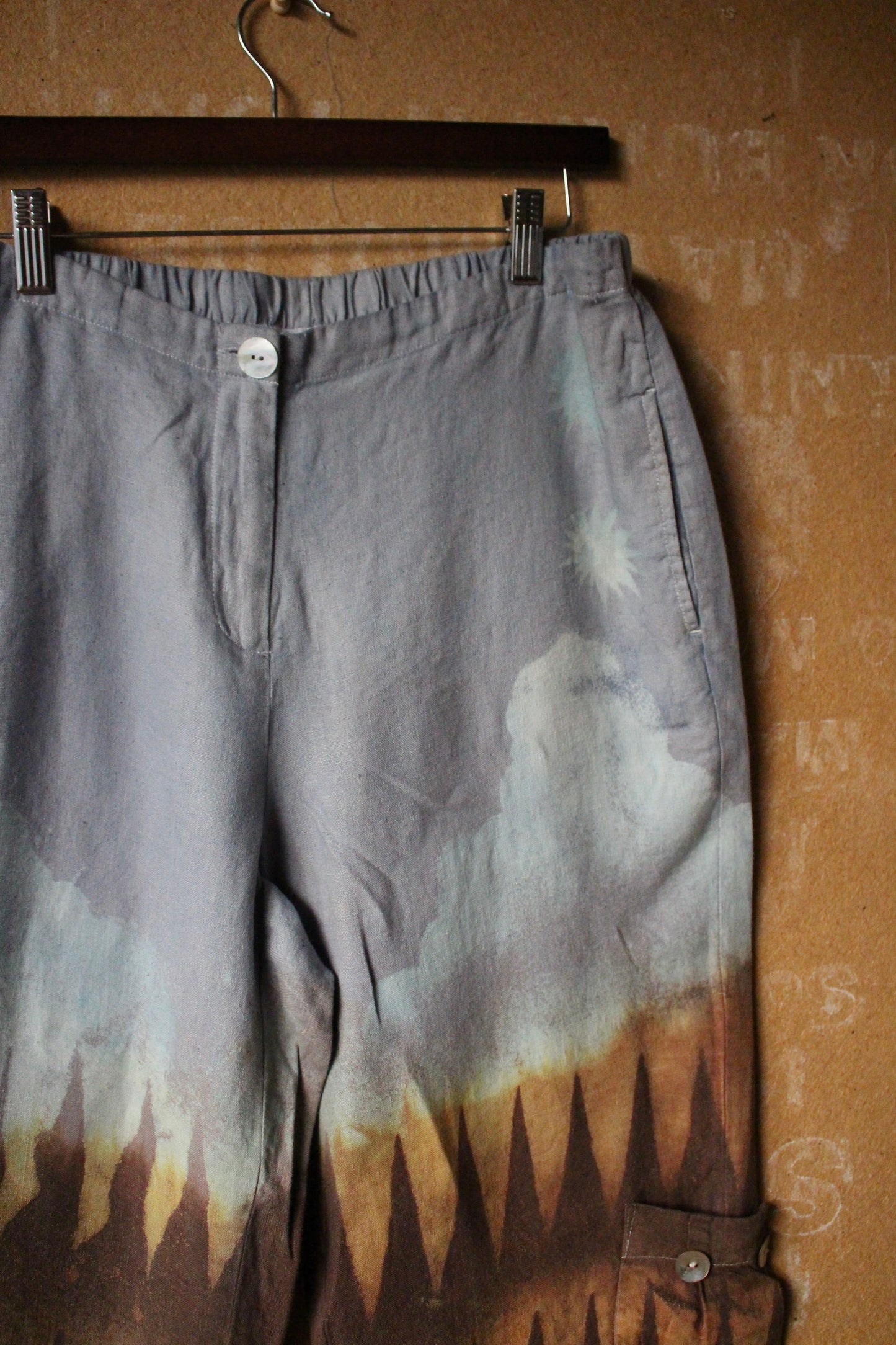 Medium- OOAK - Mountainous 100 % Linen Pants - Upcycled - pockets
