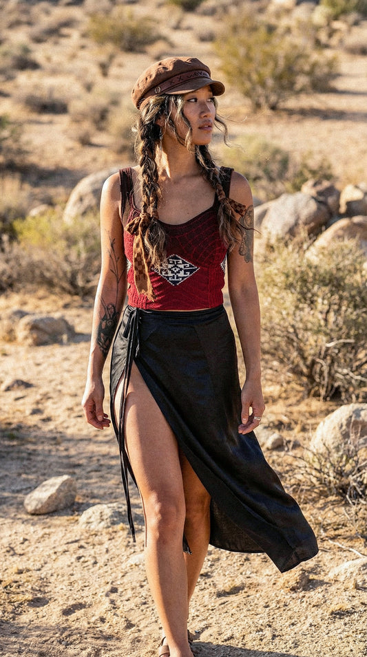 2 New MTO Slots - (made to order slots ) Continuum Integration-Charcoal Embers Corset Top 100 % Thick heavyweight french terry deadstock fabric--4-8 weeks Turn arounnd - Hand dyed-70's Vintage Vietnamese Hmong hilltribe woven textile patches