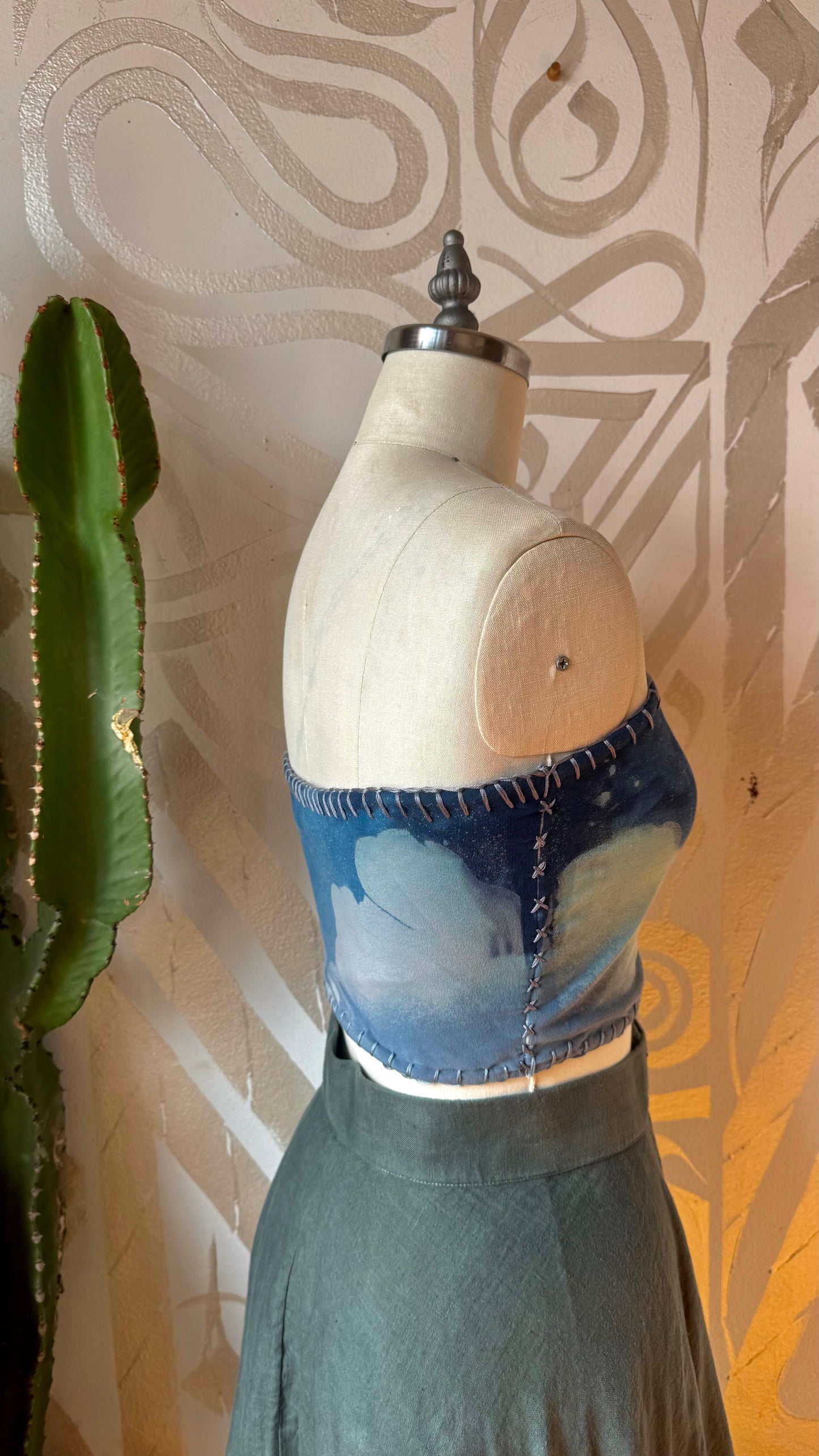 Medium- Blue Skies Tube Top - Hand Embroidered Details - 91% organic cotton and 9% elastane