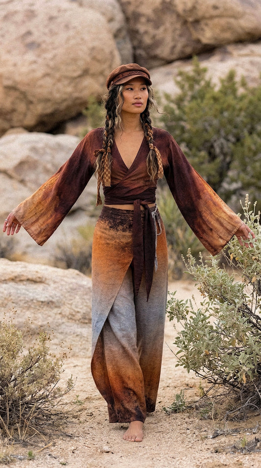 PRE-ORDER- OXIDATION Of the World - New Collection- Kimono Wrap top - Rusty Sign in Thailand - Milky Lotus Waste Fabric-Sizes xs/s - L/Xl