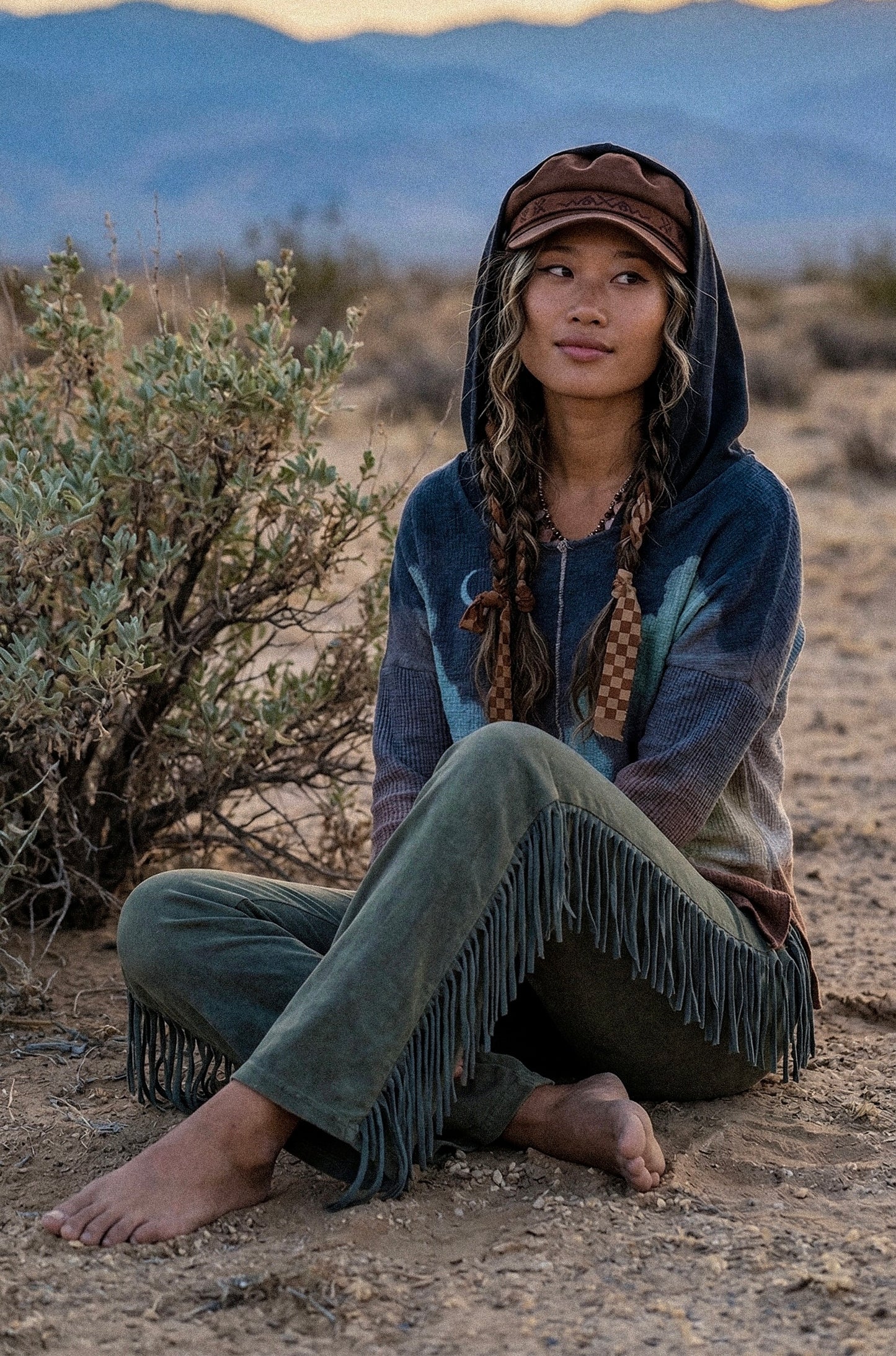 Small - Hooded Shirt - Long Sleeve - 100% Deadstock Cotton Gauzy Fabric and Thermal Cotton - Hand dyed