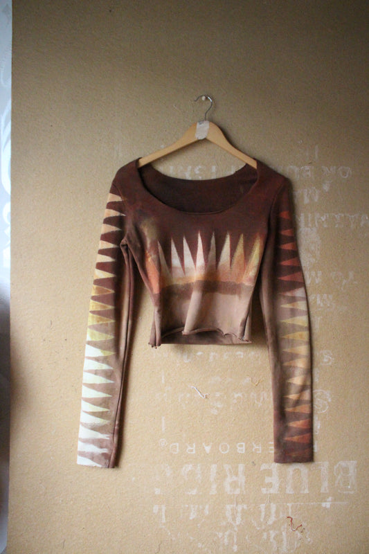 XS/S - Mountainous Long Sleeve Top - 100% Smooth soft thick heavy weight Cotton French terry - Deadstock