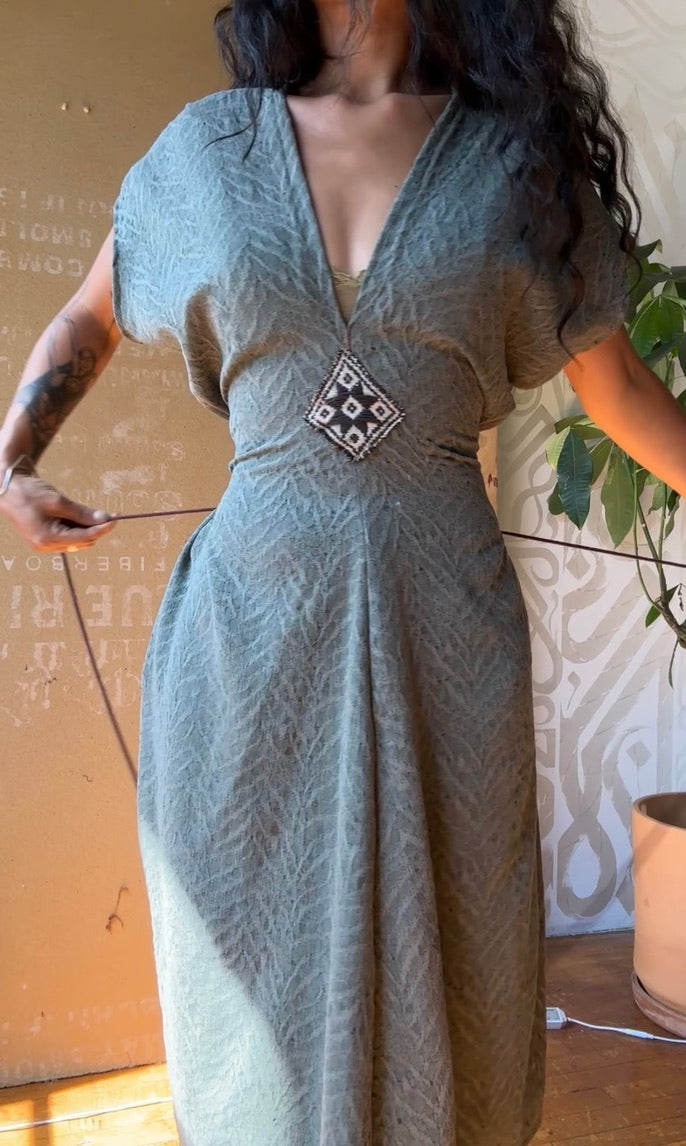3 New ! Agave Subtle Zebra Print Henka Dress - Fits S/M/L - Medium Weight-Made from deadstock - Cupra Fabric- Hmong HIlltribe woven patch optional