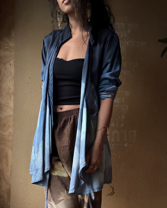 S/M Organic Lotus agricultural waste Midnight Cloudy Skies wrap top - hawk