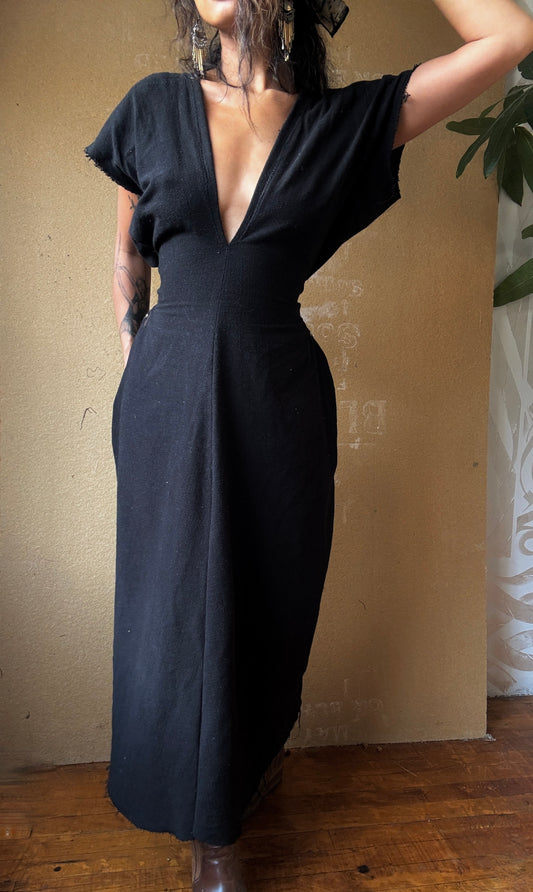 2 New in stock- That Black Henka Dress - Medium Weight 100% Cotton -Hearty- Fits XS/S/M - Dead stock Fabric- Regenerative Fashion - Tie Back Rope