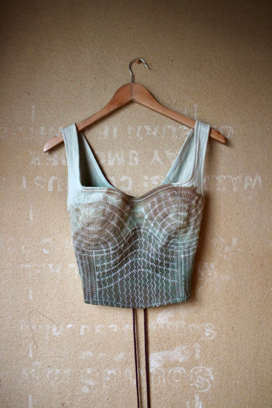 Medium - Turquoise Continuum Corset Top - Full Length- RTS - Sewing Machine Hand guided stitch details