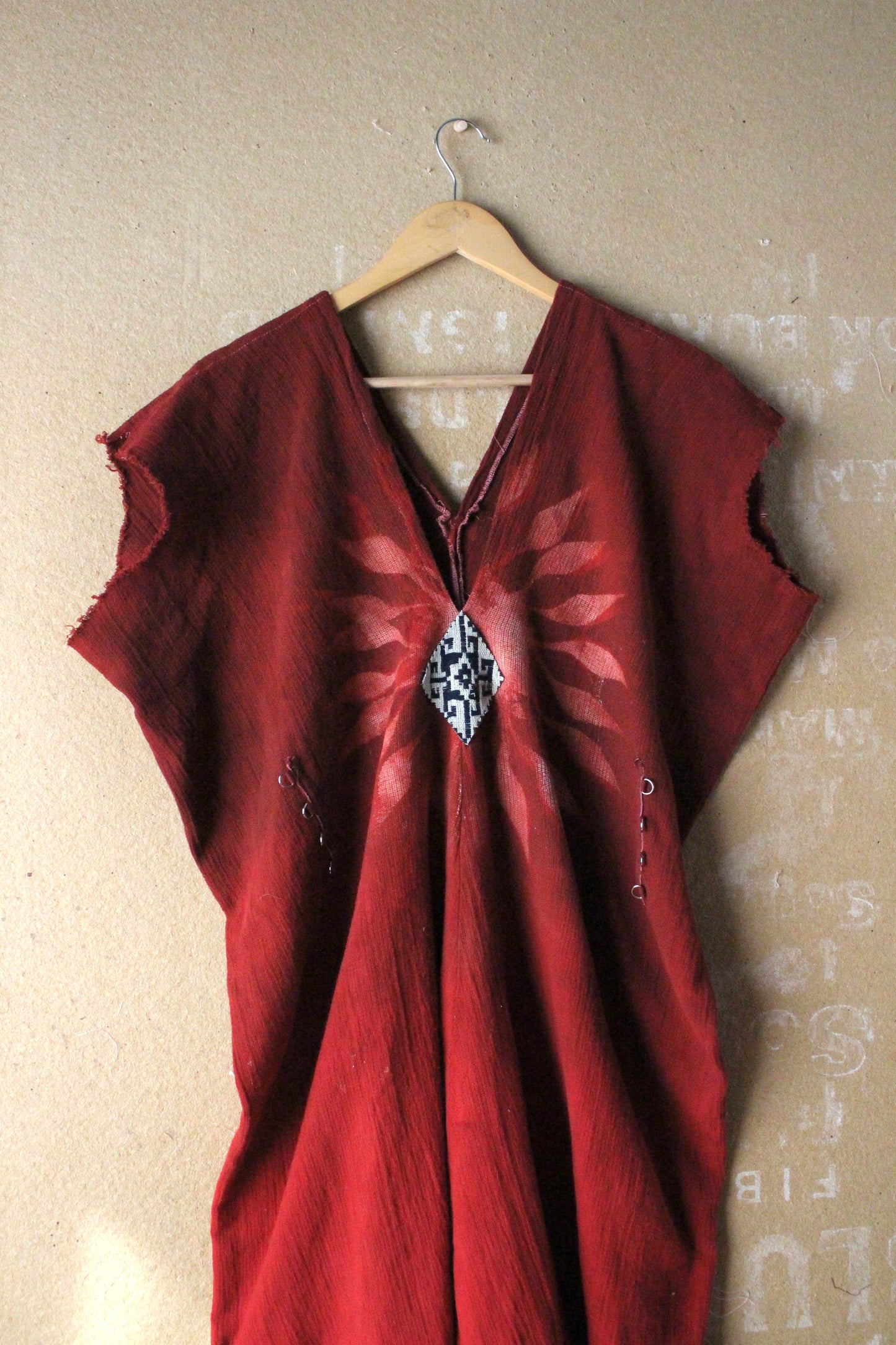 Fits S/M/L - IGNITE Burst Henka Dress - Integration - 100% OPen weave cotton - Deadstock Fabric - regenera-zhinh - tie back - Transformable Vintage Vietnamese handhoven center patch