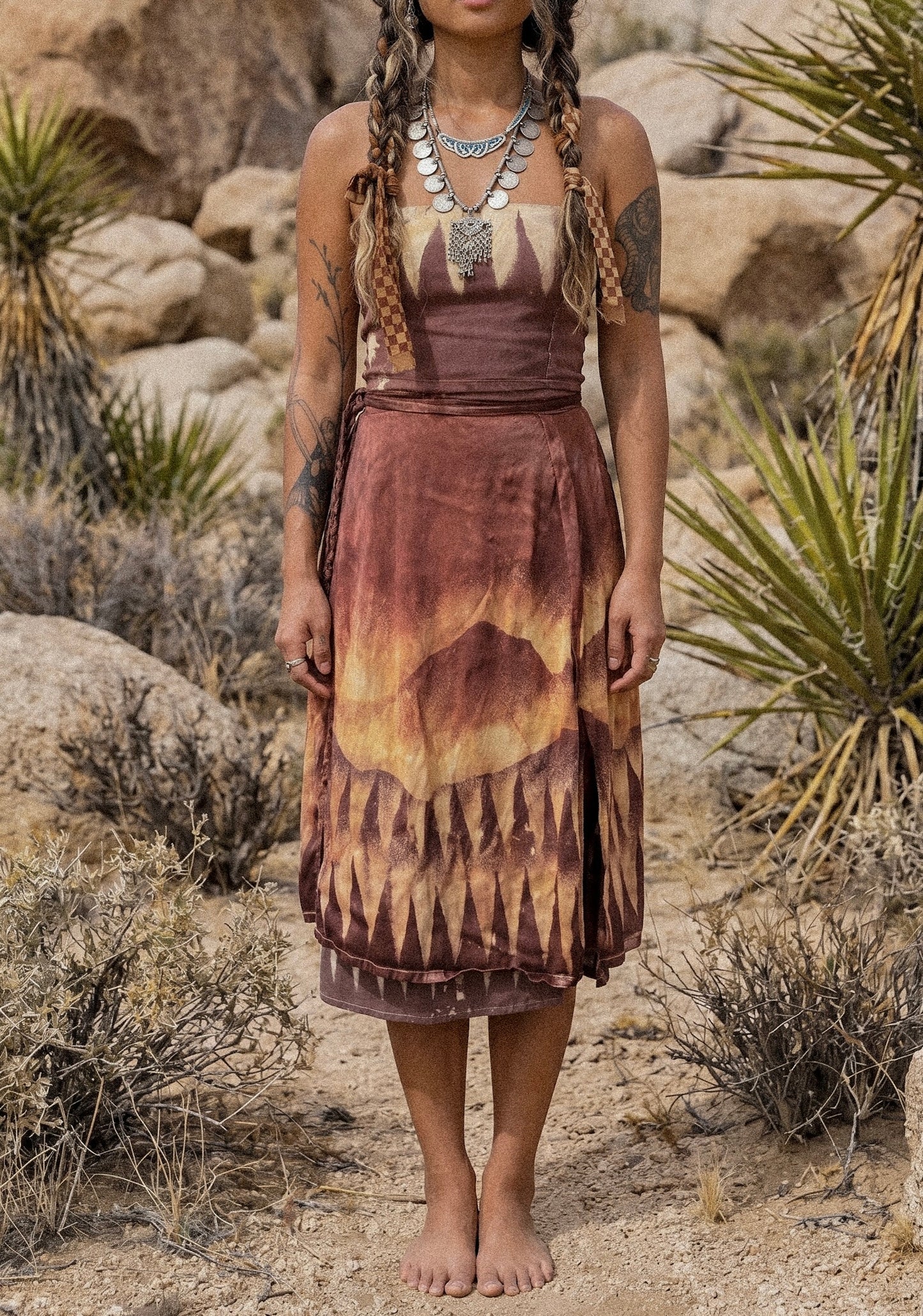 S/M Mauve Nurture Mountains - Orange peel "Silk" Wrap Skirt