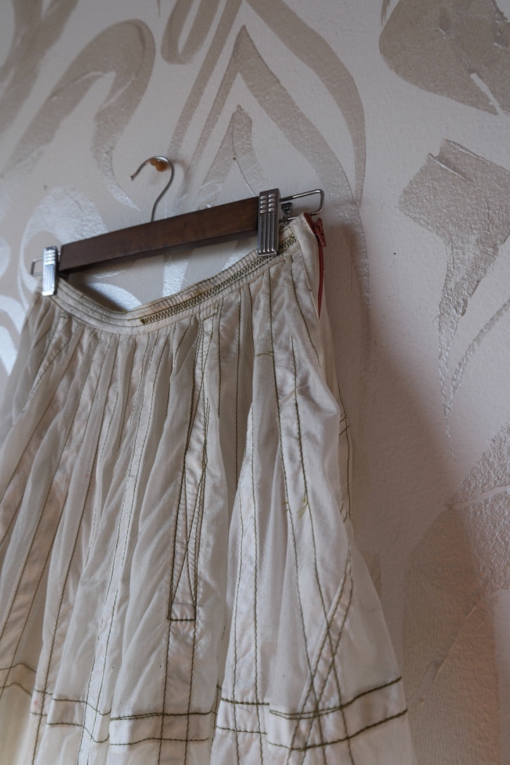 RARE White Vintage Army Parachute Maxi Skirt -Small - OOAK -RARE - Zipper