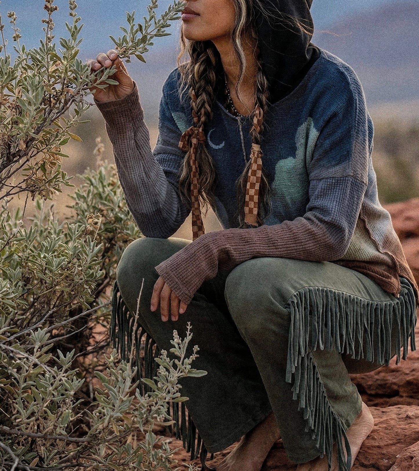 Small - Hooded Shirt - Long Sleeve - 100% Deadstock Cotton Gauzy Fabric and Thermal Cotton - Hand dyed