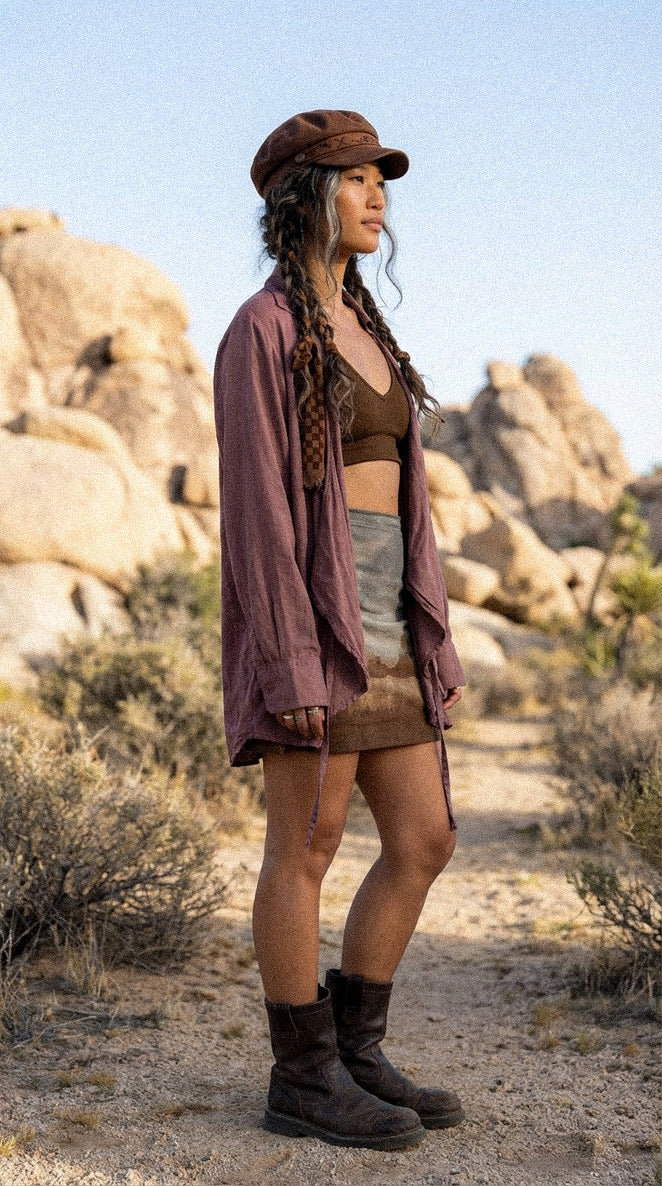 New Color! MTO - Mauve Long Sleeve Wrap Top - Made to Order - 4 weeks- Zhinh Basics- Lotus Agricultural waste vegan "Silk" Fabric