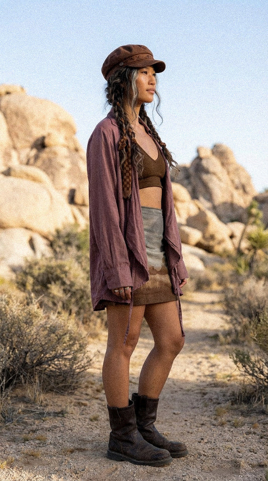 New Color! MTO - Mauve Long Sleeve Wrap Top - Made to Order - 4 weeks- Zhinh Basics- Lotus Agricultural waste vegan "Silk" Fabric