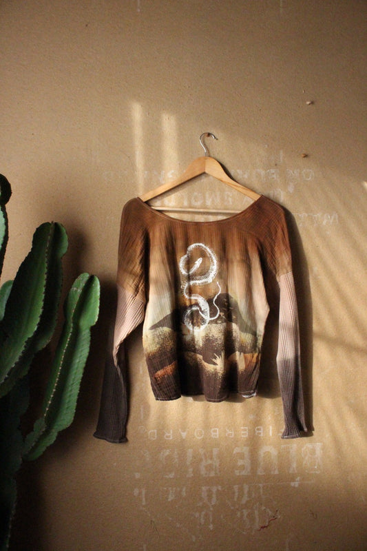 Small - Earthen Serpent Shed Long sleeve Top - 100% oRganic cotton - Cotton Thermal stretch sleeves