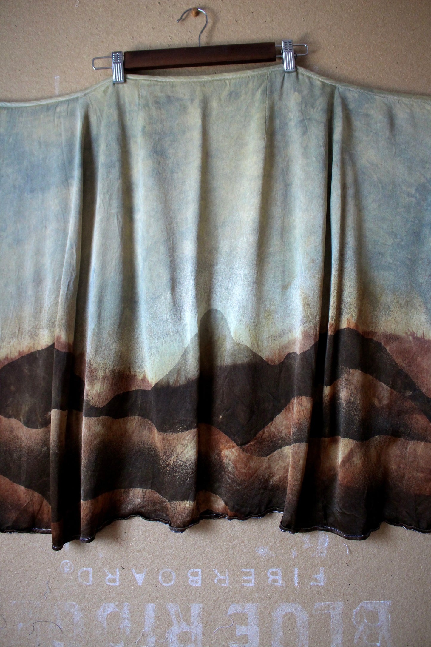 S/M - Mountain Hike Landscape Tapestry Wrap Skirt - Light Blue with evver slight green haze over sky - Orange Peel silk Wrap Skirt