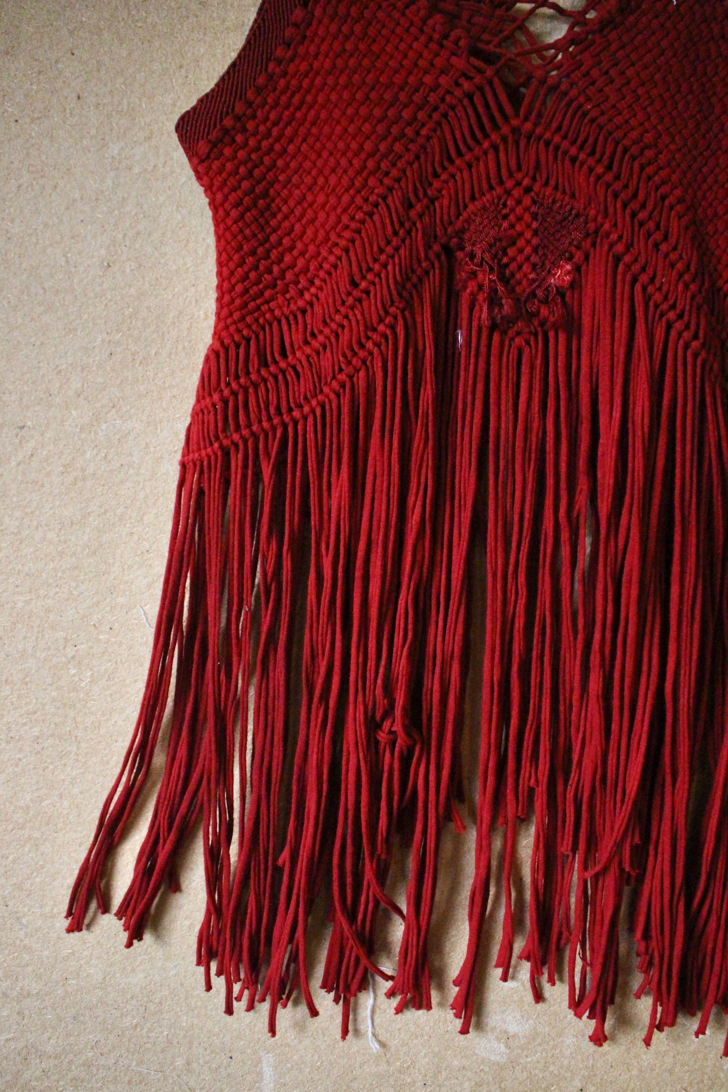 Fits XS-Small - OOAK Spicy Macrame Top - Vintage Made in Mexico Hand Macramed-Hand dyed