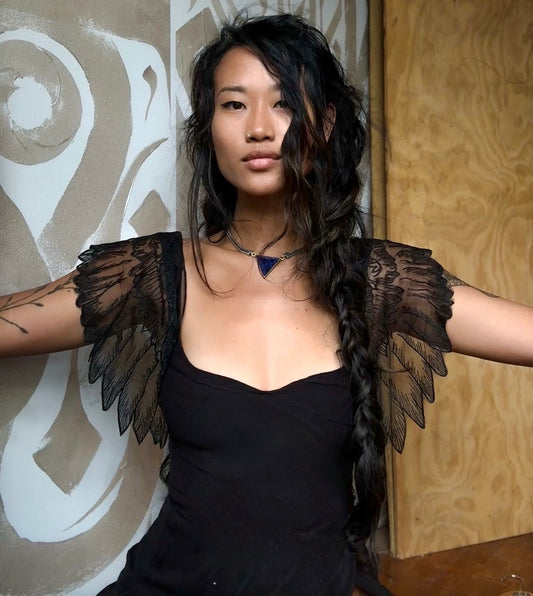 Black Moon Lillith Winged Top -Cotton Corset Bustier Tank Top- 90% Organic Cotton, 10% Elastane - 4 way stretch - RTS (ready to ship) & Pre-order