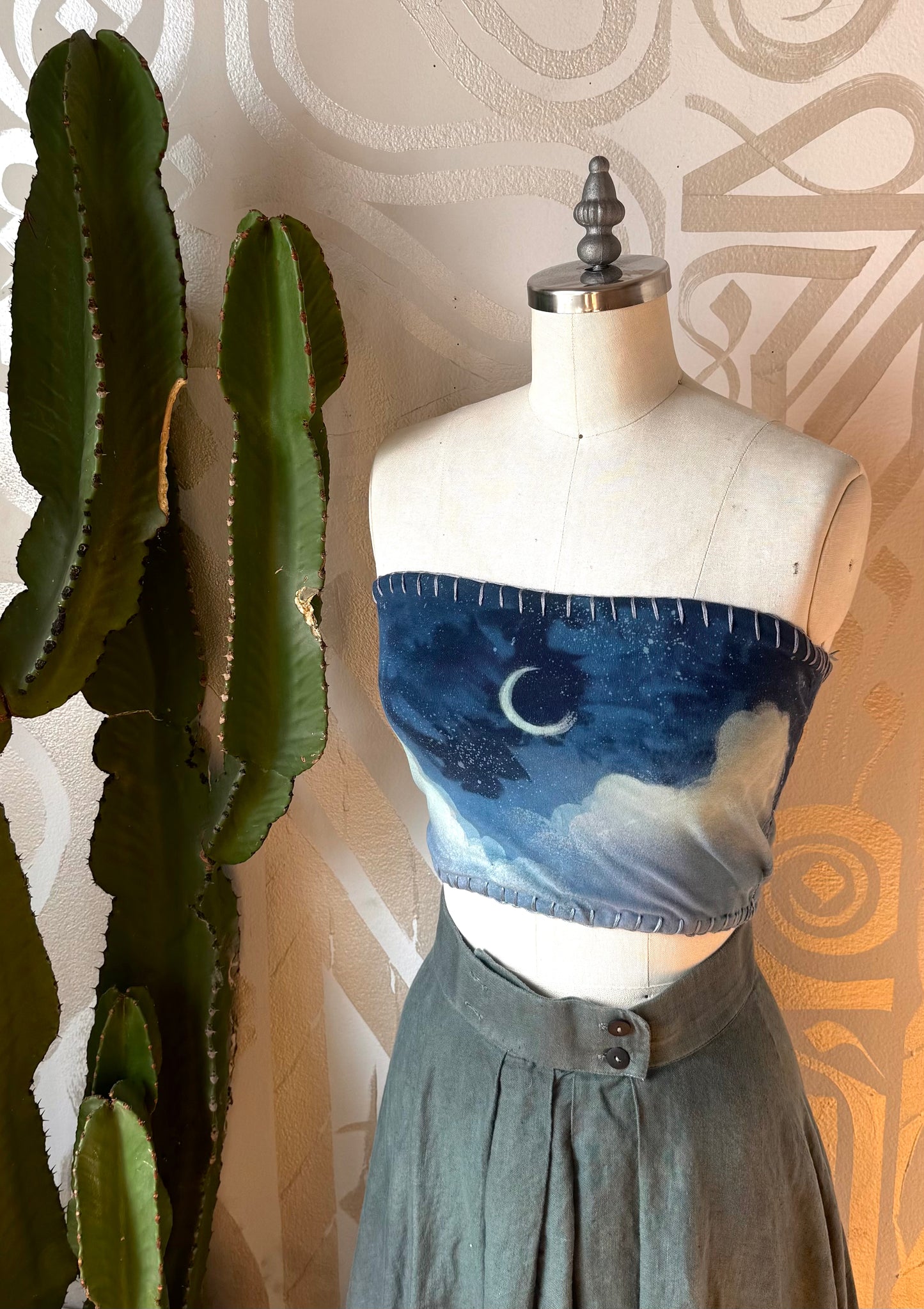 Medium- Blue Skies Tube Top - Hand Embroidered Details - 91% organic cotton and 9% elastane