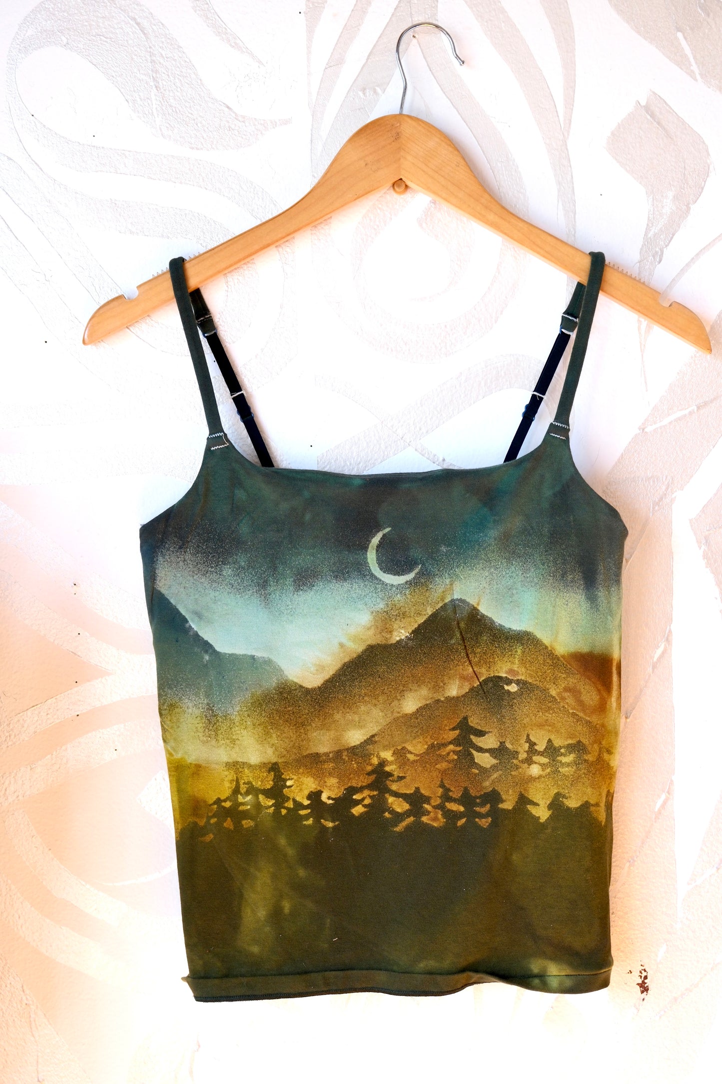 Large- Moon Rise Pine Forest Hike-  Cami Tank Top - 91% organic cotton and 9% elastane