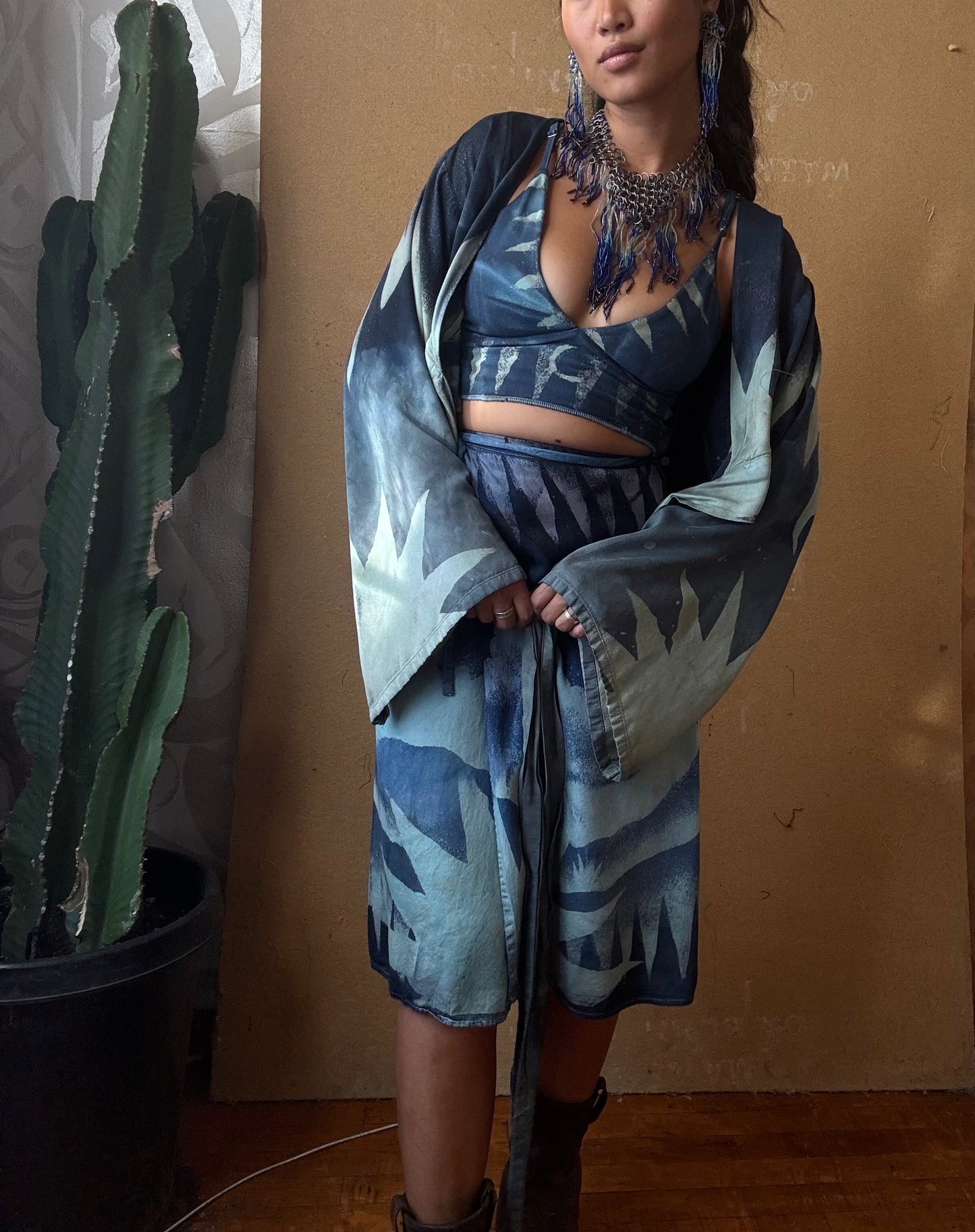 S/M -Blues Dreamscape Wrap skirt - Lotus Fabric Wrap Skirt