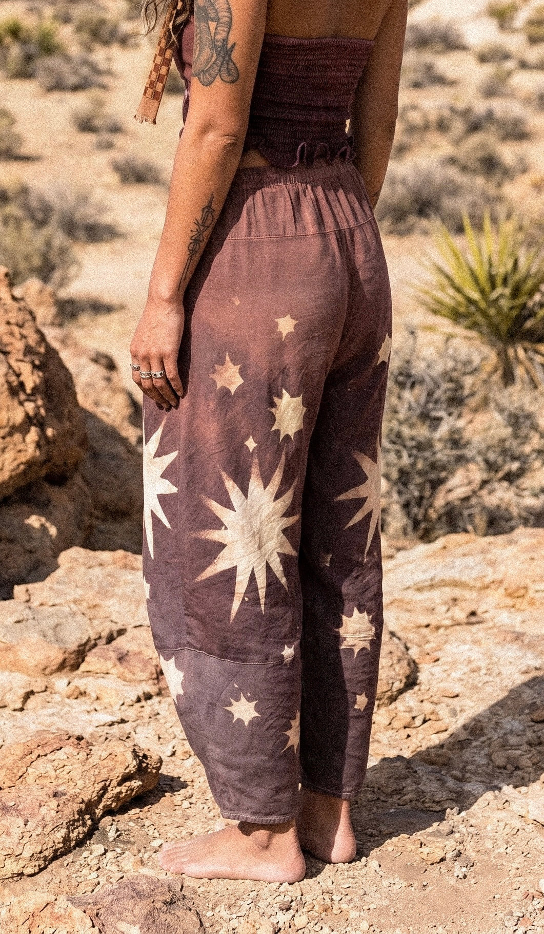 Small/Medium -Mauve Celestial Starburst  Parachutte Pants - Lotus Waste "Silk" - Milky/Soft - Soft Spandex stretch waist