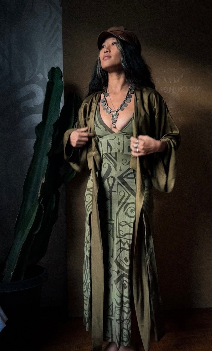 1 PRE-ORDERs - OLIVE You Green -  Kimono Wrap top - Milky Lotus Waste Fabric- XS/S  S/M.  M/L (Copy)