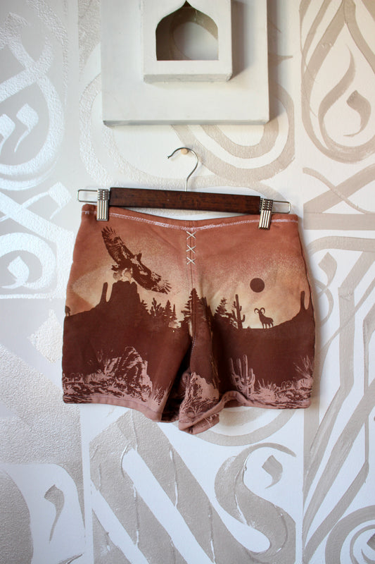 MEDIUM- Desert Sweat Shorts 4 - Hand embroidered details, Screen printed, Hand dyed- One of a kind (Copy) (Copy) (Copy)