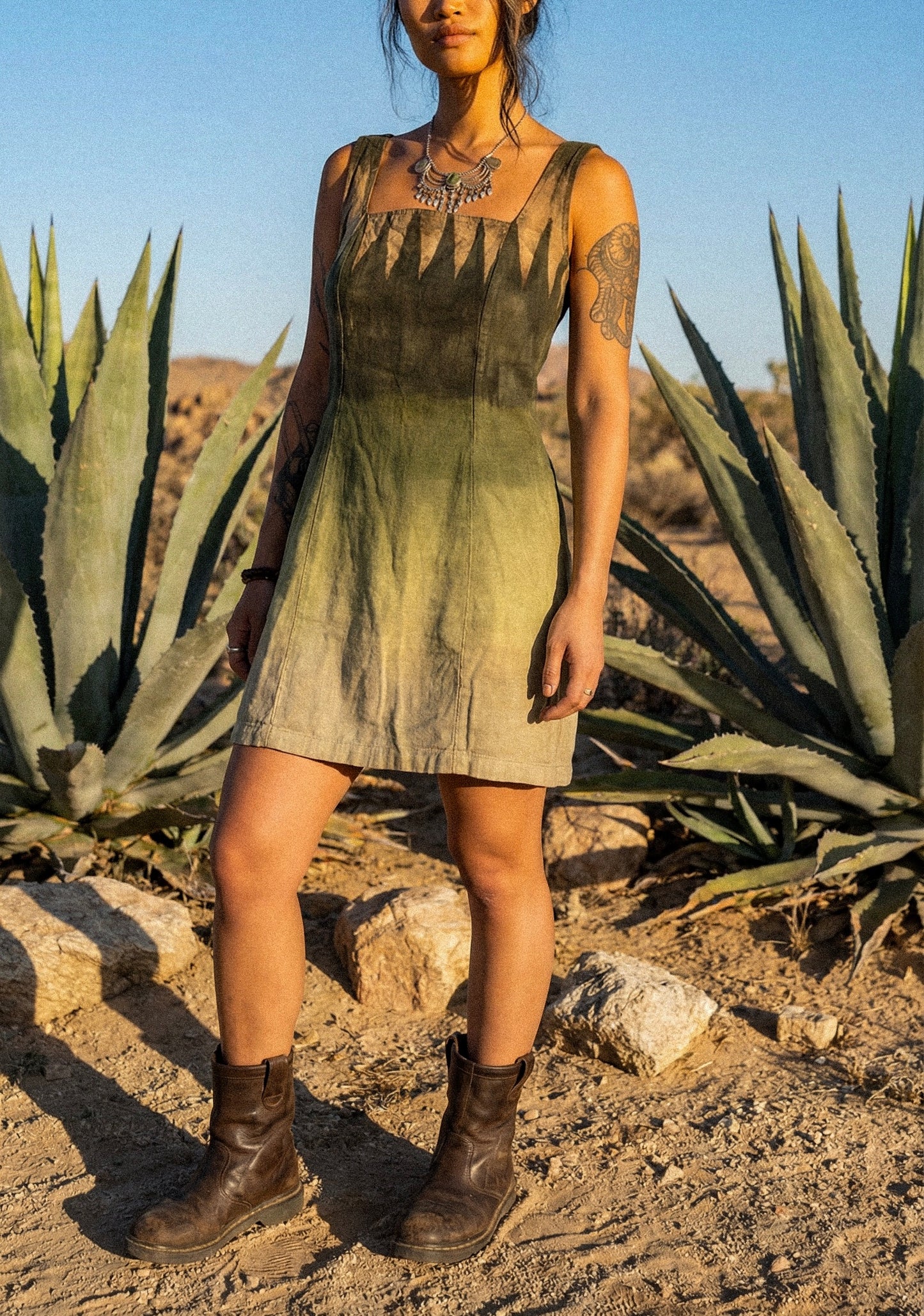 Small/Medium - Agave Tendrals Mini Dress - OOAK- Upcycled- 55% Linen 45% Rayon- Regenera-zhinh