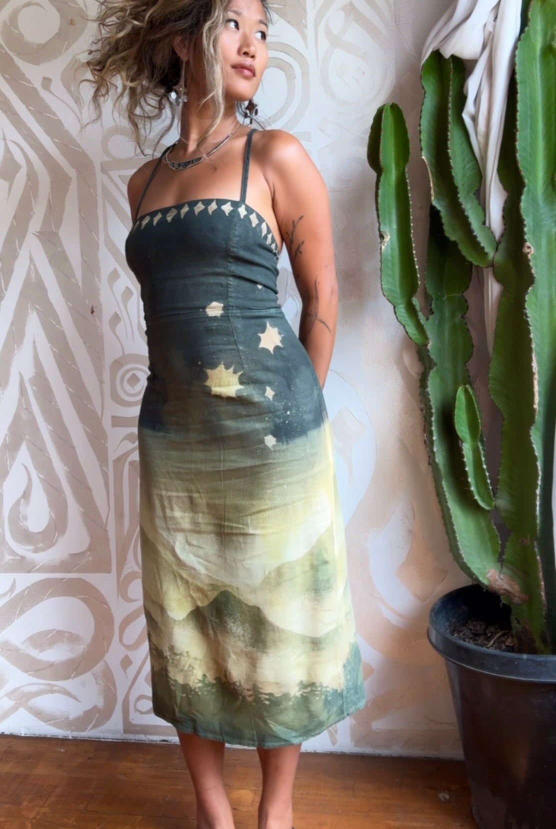 S/M (Fits SIze 4-6) - Emerald Hills Tie Back Dress - Linen / Rayon / Spandex - Upcycled - regeneration
