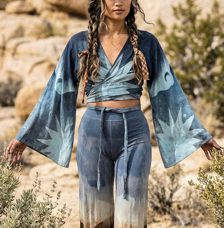 Pre-Order (MTO) - Midnight Dream Swirl Kimono Wrap Top - 4-6 weeks- XS-XL Made from Lotus waste fabric- Milky soft