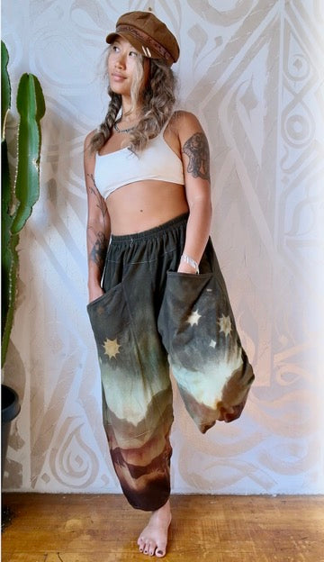 Fits S/M/L -  High Desert Landscape-  Parachute pants - made from 96 cotton 4 spnx