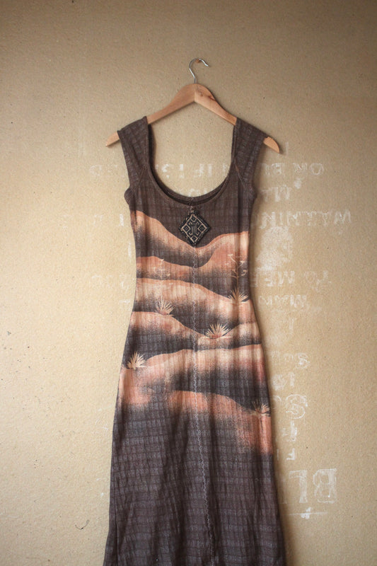 Small - OOAK Integration - Dark Brown Agave Fields Dress - 100% Gridded Woven Cotton - Deadstock - Super unique gridded textured fabric