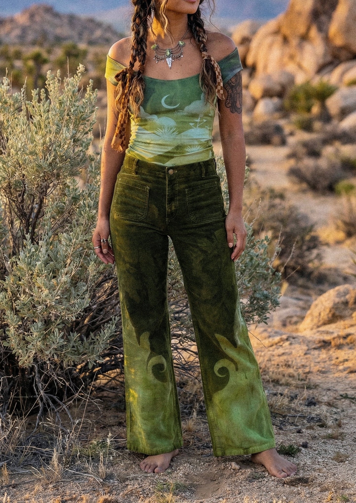 Small - Emerald Temple Swirl Pants - 100% Cotton Corduroy Pants - Hand dyed - Upcycled - Regenerazhinh