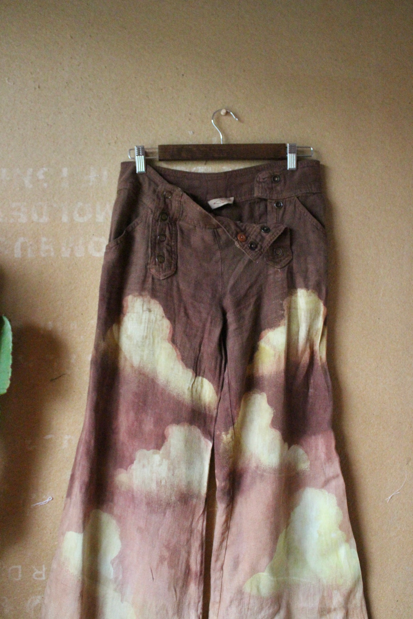Small/Medium -Size 4 - Mauve Clouds - Tall  Low Rider Pants _Y2K Style - Wide Legged Bottom -Upcycled - Sitwell -