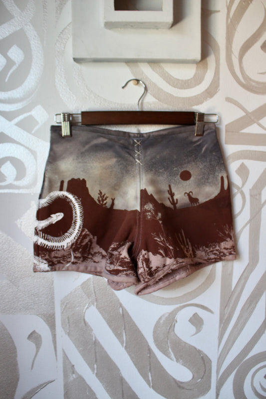 MEDIUM- Desert Sweat Shorts 6 - Hand embroidered details, Screen printed, Hand dyed- One of a kind