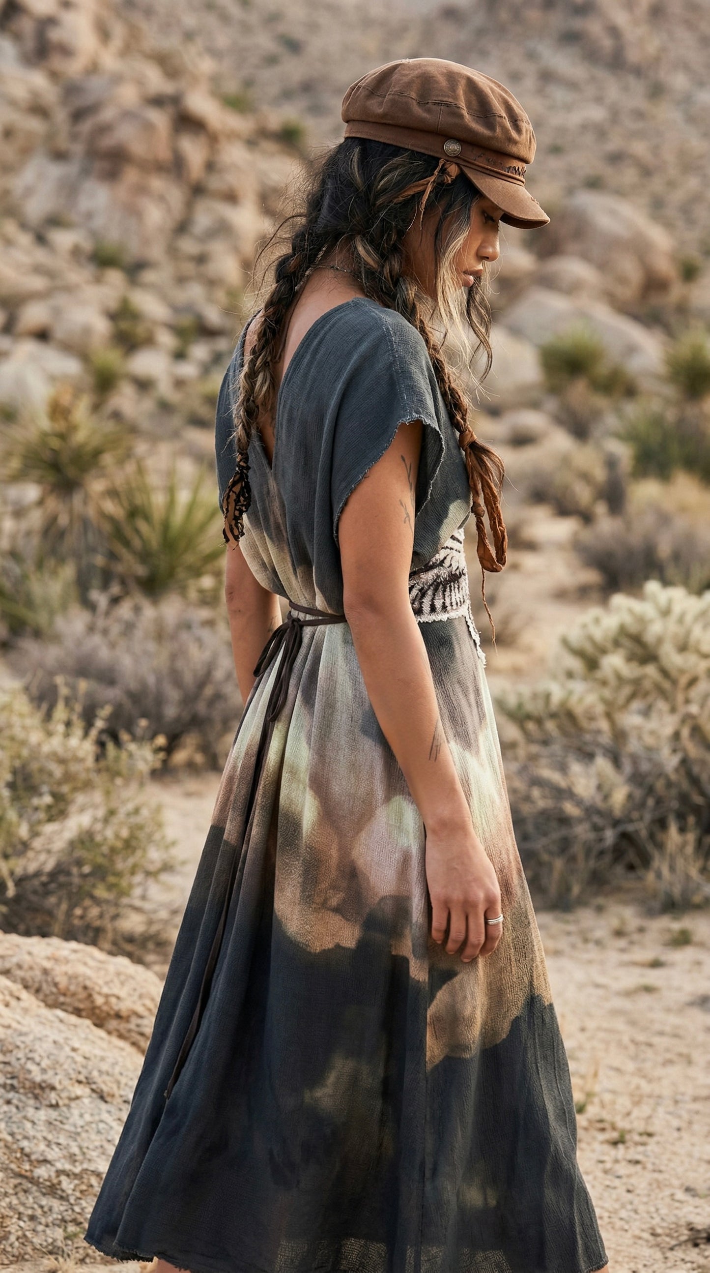 Take Flight Over the Horizon Henka Dress-OOAK-Limited Series- Hand painted -hand dyed-100% deadstock open weave fluid cotton-Regular Size Henka Dress(fits small-Large) Transformable- Tie back