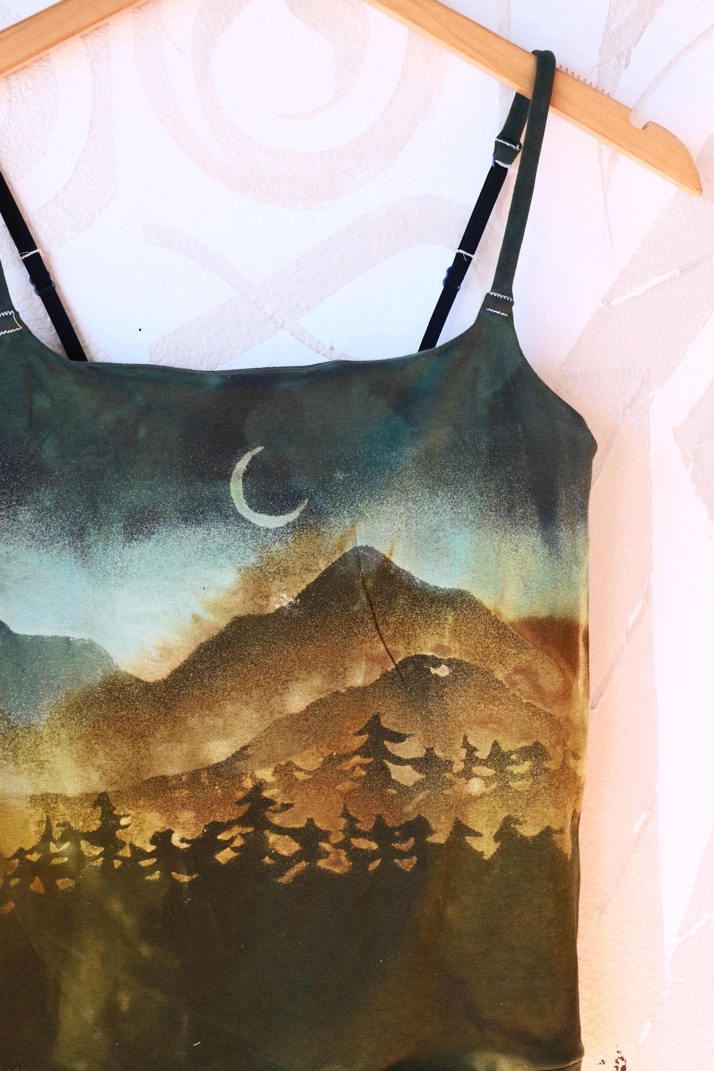 Large- Moon Rise Pine Forest Hike-  Cami Tank Top - 91% organic cotton and 9% elastane