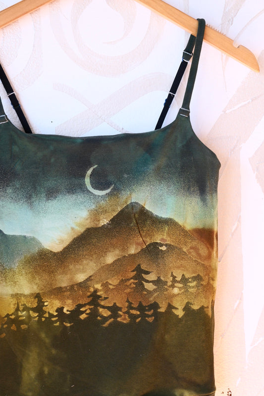 Large- Moon Rise Pine Forest Hike-  Cami Tank Top - 91% organic cotton and 9% elastane