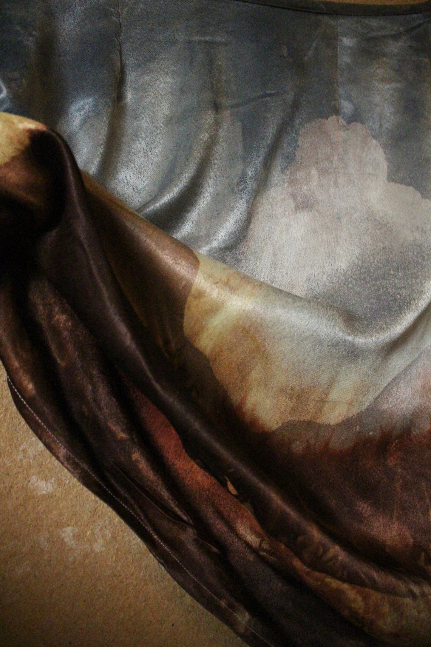 M/L- Autumn Fermenting - Landscape Tapestry Wrap Skirt- Made from Orange agricultural waste fabric "silk"