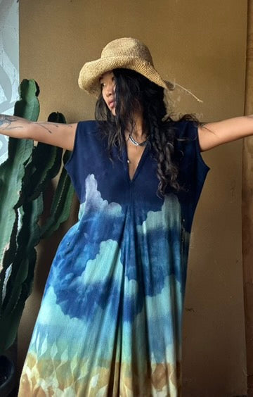 Petite (Fits XS/S/M) Tall Maxi Dress (can Hem If requested) And rise neckline too if needed - Grand Risings  -Tie Back - Transformable Maxi - 100% Fluid flowy novelty cotton - Limited version special fabric