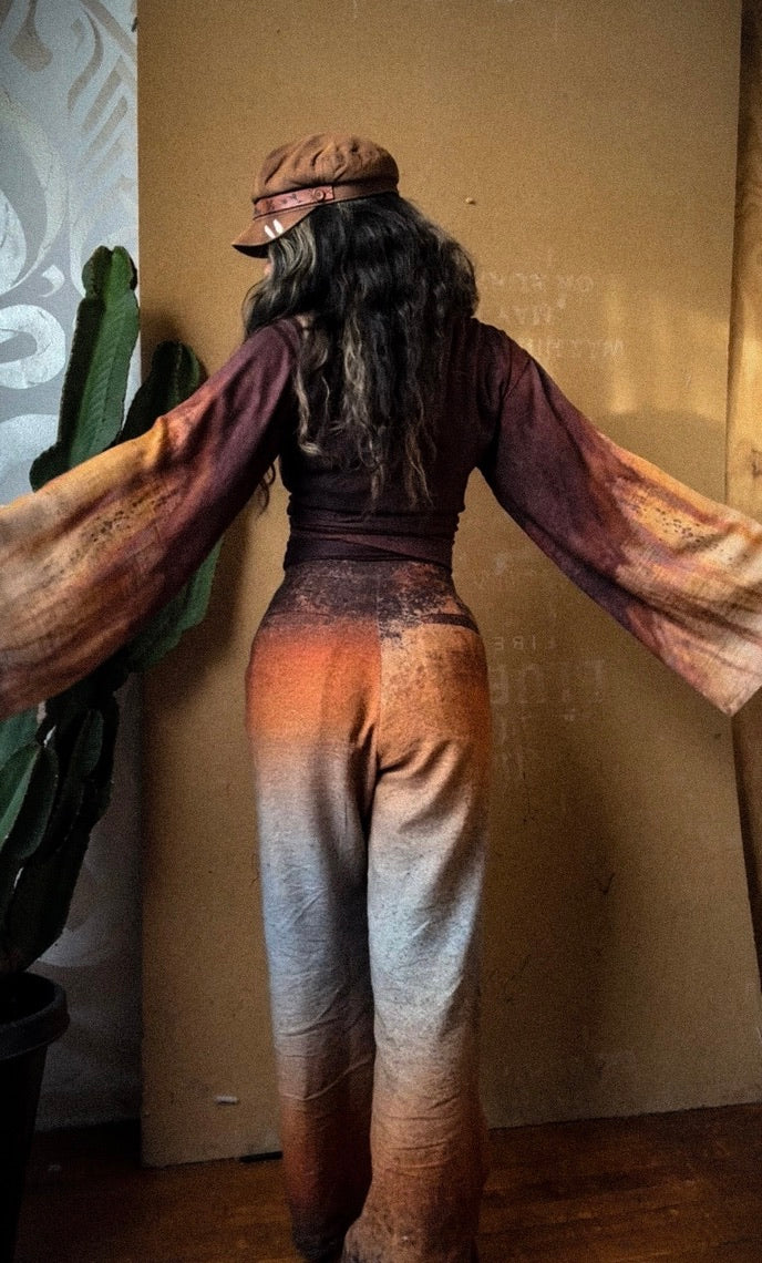 1 SMALL -Ready to Ship-New Printed Origami Pants - OXIDATION of the World - 100% Organic Kala Cotton - handwoven- Rain fed Cotton