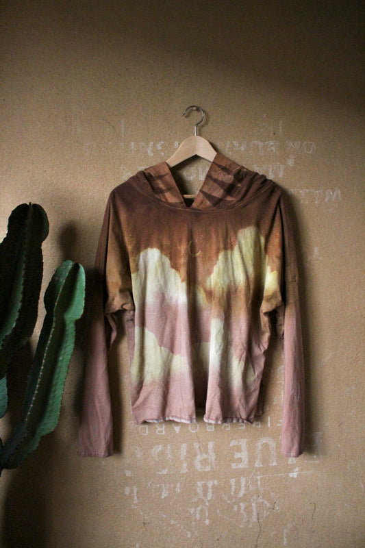 Small- Mustard/Mauve/Clay Skies -Slouchy Long sleeve Hoodie - Oversized Hoodie - 100% oRganic cotton