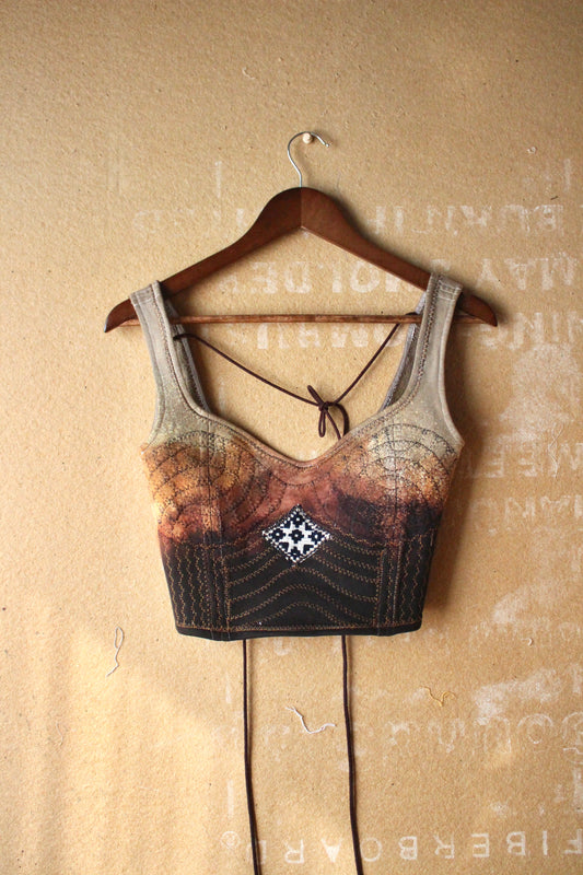 New! XS/S - Autumn Ferment - Corset Bustier Top - Deadstock Fabric - 100%Cotton thick heavy duty french terry