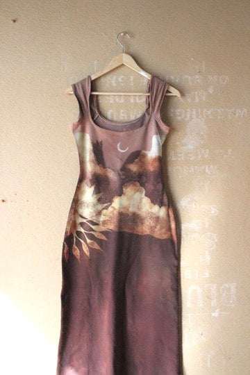 Small - "See you To-MAUVE-o"  Basket Dress  - Mauve/blush pink -Lunadala print - Hand dyed - 96% Cotton 4%SPandex - Heavy weight - stretchy - Sturdy