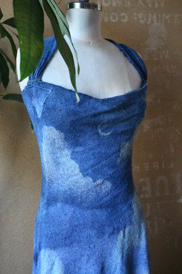 Small - New Blue SKies Dress - MINI Dress - Recommend for 5.4ft and under - Deadstock Fabric - 100% knitted Cotton